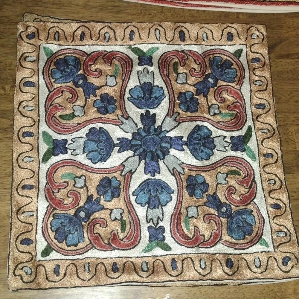 NWOT Hand Embroidered Set of Decorative Pillow Covers. 16x16